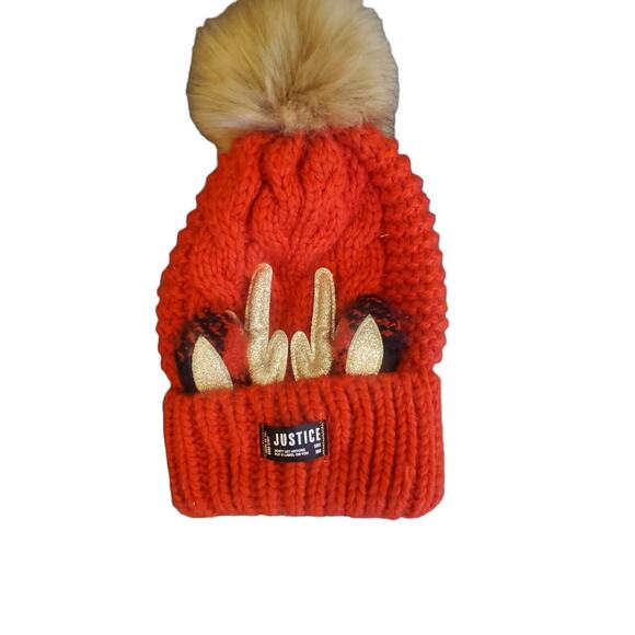 JUSTICE FOR GIRLS RED REINDEER BEANIE HAT & SCARF SET - Picture 3 of 6